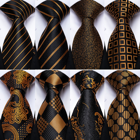 Gift Men Tie Luxury Gold Black Striped Paisley Silk Wedding Tie For Men DiBanGu Designer Hanky Cufflinks Fashion Tie Set ► Photo 1/6