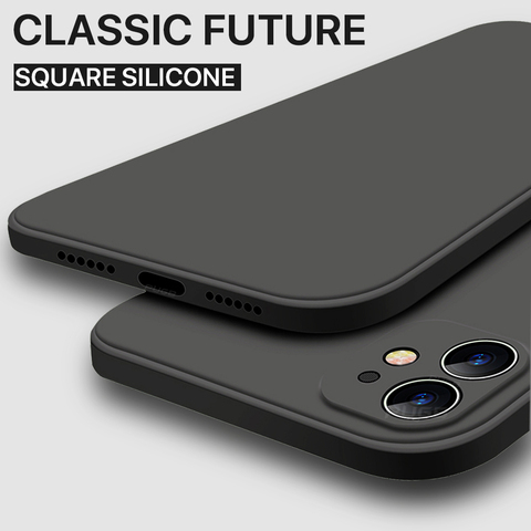 Luxury Orignal Square edge Soft Liquid Silicone Case For iPhone 12 11 Pro XS Max iPhone 12 mini x xr 7 8 Plus se 2022 Back Cover ► Photo 1/6