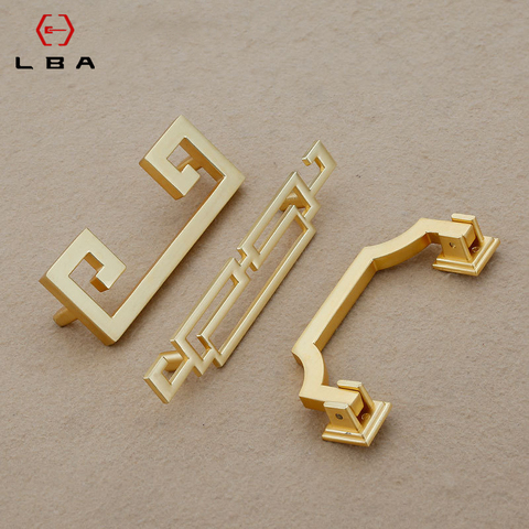 Chinese Shoe Cabinet Push Pull Door Handle Gold Imitation Copper Zinc Alloy Decorative Furniture Drawer Flush Handles ► Photo 1/4