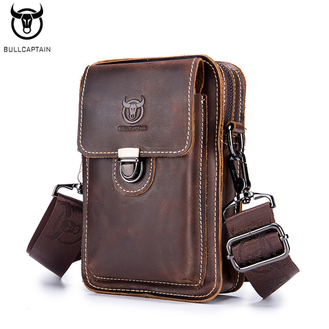 BULLCAPTAIN Men's Leather Casual Wear Belt Mobile Phone Waist Bag Head Layer Cow Leather Trend Multi-function Shoulder Messenger ► Photo 1/6