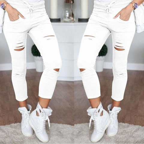 Sexy Women Goth Punk Slashed Ripped Cut Out Slit Stretch Pants Leggings Black Hold Women Pencil Leggings ► Photo 1/6