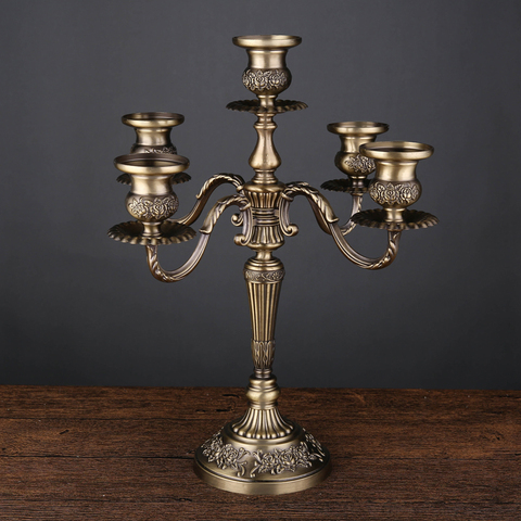 Candle Holders 3-arms/5-arms Bronze Metal Wedding Candlestick Decoration Candle Stand Light Holder for Home Decor ► Photo 1/6