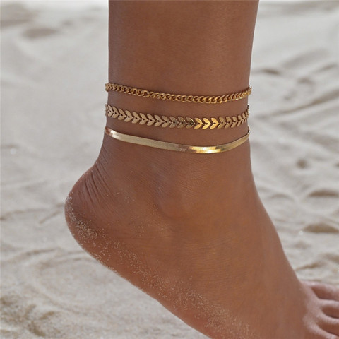 LETAPI 3pcs/set Gold Color Simple Chain Anklets For Women Beach Foot Jewelry Leg Chain Ankle Bracelets Women Accessories ► Photo 1/6