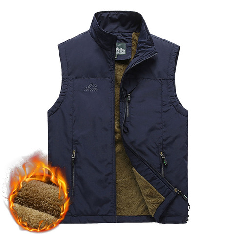 Winter Warm Vest Men Multi Pockets Fleece Liner Thickness Autumn Waistcoat Photographer Reporter Sleeveless Jacket Plus Size 4XL ► Photo 1/6