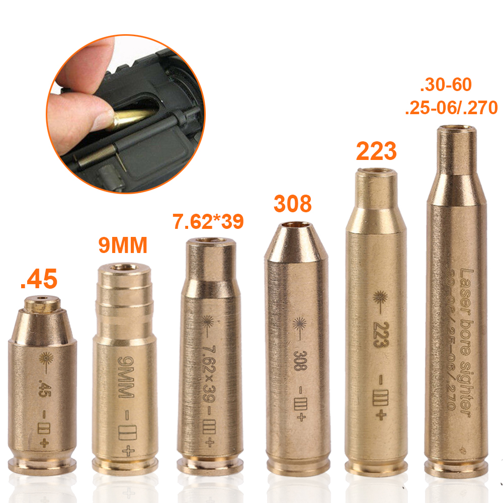 9mm./CAL.38/.223REM Red Laser Bore sight Brass Caliber Cartridge Rifle Hunting 
