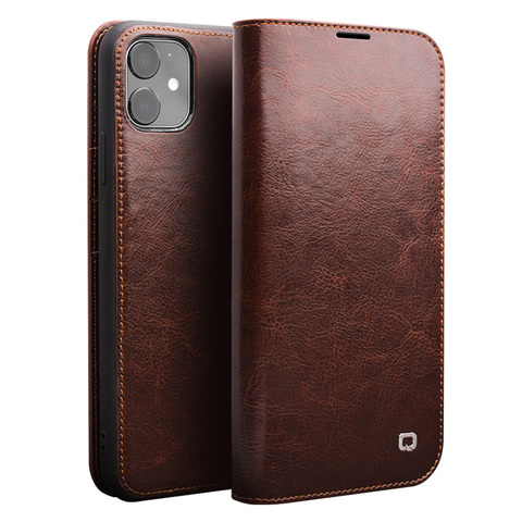 QIALINO Genuine Leather Flip Case for iPhone 11/11 Pro Max Handmade Phone Cover with Card Slots for iPhone 12 Mini/12 Pro Max ► Photo 1/6