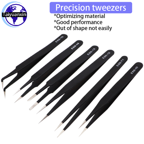 1/6PCS Anti-Static Safety Stainless Steel Precision Curved Tweezers Electronic Laboratory Work Jewelry Crafts Repair Tool ► Photo 1/5