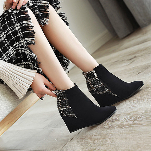 New Wedges Boots Fashion Flock Wedges Ankle Boots zipper  High heel Women's short Boots plus size 33-43 ► Photo 1/6