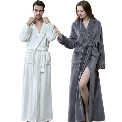 Men Extra Long Plus Size Thick Flannel Winter Warm Bathrobe Waffle Kimono Bath Robe Women Male Dressing Gown Coral Fleece Robes ► Photo 1/6