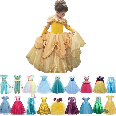 Princess Dress Kids Evening Dresses For Girls Disguise Costumes Yellow  Fancy Elegant Gown Fairy Beauty Halloween Party Vestidos