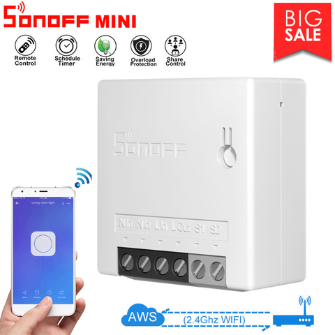 SONOFF MINI Two Way Wifi Smart Switch Small APP/LAN/Voice/Remote Control  DIY Support one External Switch Google Home for Alexa