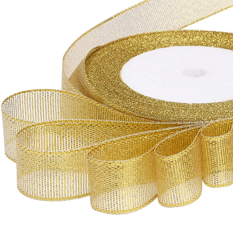 25Yards/Roll Wedding Gift Wrapping satin Ribbons Bow for Crafts DIY Gold onion Glitter Organza Ribbons Christmas Decoration Home ► Photo 1/6