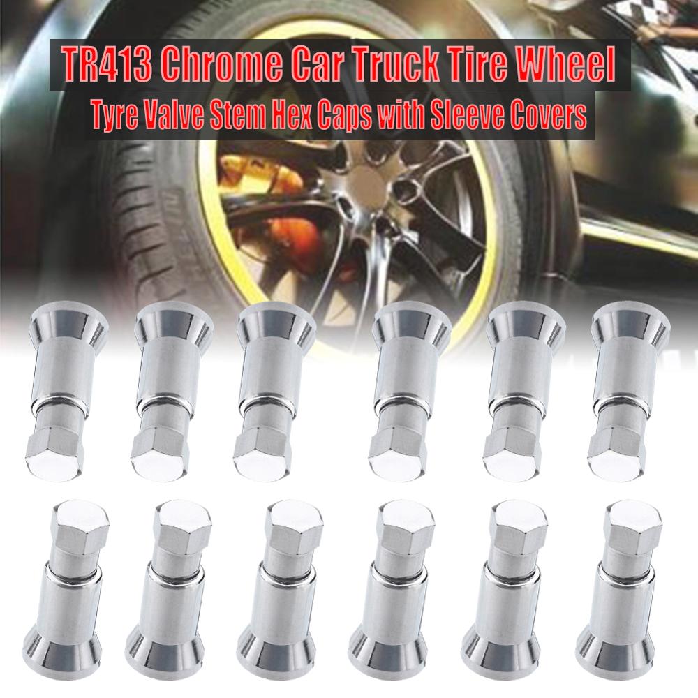 4Pcs TR413 Chrome Car Truck Tire Wheel Tyre Valve Stem Hex Caps W/Sleeve Covers