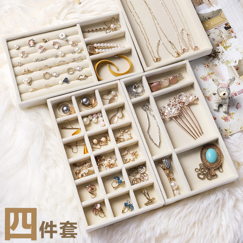 Velvet Jewelry Box Necklace Earrings Rings Storage Tray Compartment Trays Desktop Drawer Organizer ► Photo 1/6