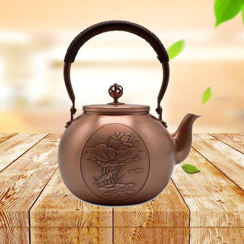 ENERGE SPRING 1600ML Antique Pure Copper Teapot Health Boiling Water Pot Handmade Carved Pot Red Copper Tea Set ► Photo 1/6