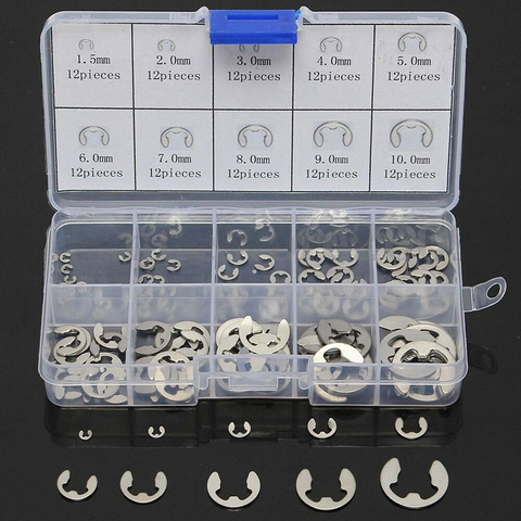 120pcs 304 Stainless Steel E-Clip Retaining Circlip Assortment Kit 1.5mm to10mm machine shaft groove Repair Tool Parts ► Photo 1/6