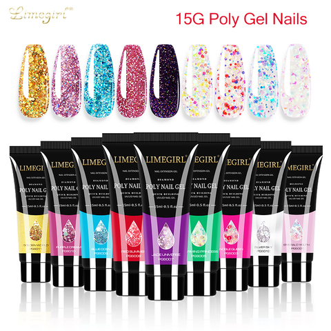 Limegirl 15ml Poly Nail Gel Glitter Builder Gel All For Manicure Nail Art Design Luminous Gel Nail Extension Poly gel for Nails ► Photo 1/6