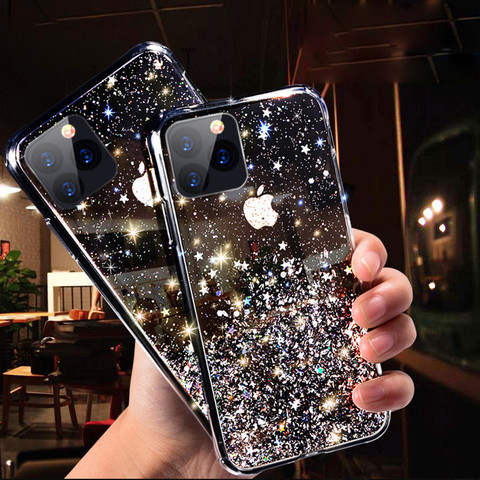 Bling Glitter Phone Case For iPhone 11 12 Pro Max XR XS Max X 7 8 6S Plus Soft Silicone Transparent Back Cover For iPhone 11Pro ► Photo 1/6