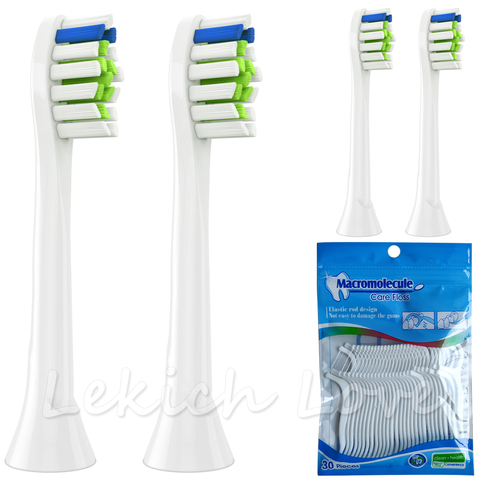 4 Pcs Toothbrush Heads for Philips Sonicare Toothbrush Heads Come with 30Pcs Dental Floss Sticks for Cleaning Teeth Easy ► Photo 1/6