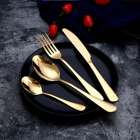 Gold Spoon Knife Set Gold Cutlery Knives Sets Wedding Tableware Forks Knives Spoons Silverware Travel Cutlery Set Dropshipping ► Photo 1/6