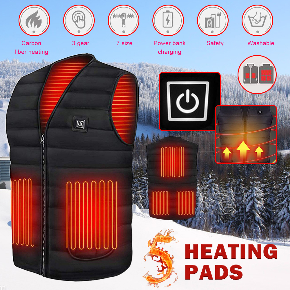 5 Area Heated Vest Cotton Heating Jacket In Winter USB Intelligent Heating Vest Super Warm Clothes Women Vest Black Men's Jacket ► Photo 1/6