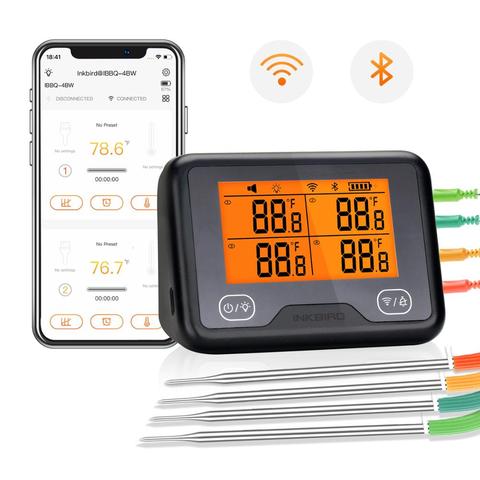 Inkbird IBBQ-4BW Wi-Fi&Bluetooth Digital Grill Thermometer Rechargeable Wireless BBQ Thermometer with 4 Probes Temp Graph Alarm\ ► Photo 1/6