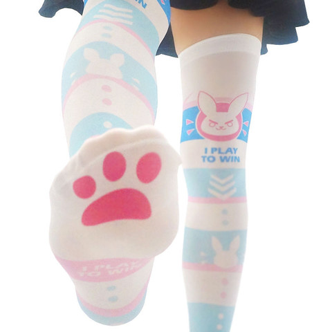 3D Printed Cartoon Cute Girl Silk Stockings Pink Series Rabbit Cat Claw High Leg Knee Stockings Kawaii Sexy Stockings For Women ► Photo 1/6