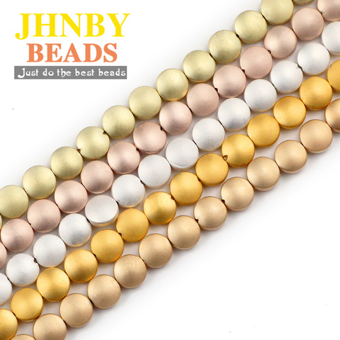 JHNBY Hematite Flat Round Bulge 8mm Matte Gold Silvers Coin Natural Stone Spacers loose Beads For Jewelry Making Diy Bracelets ► Photo 1/6