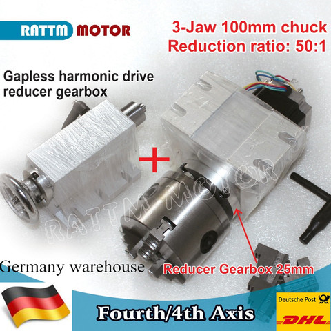 EU Free vat 50:1 4th Axis(A aixs,rotary axis) Gapless harmonic reducer Gearbox k11-100mm dividing head&Tailstock CNC Router ► Photo 1/6