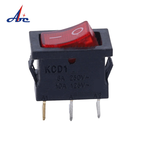 High quality 250v 3 pin rocker switch  with illumination  RED lamp rocker switch  ON-OFF 10A 125V 6A 250V  KCD1-101N-2 ► Photo 1/6