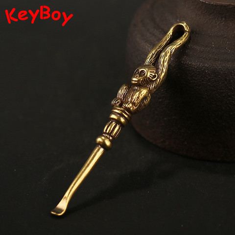 9 Styles Brass Ear Spoon Keychains Pendants Monkey Dragon Buddha Shape Multifunction Ear Pick to Clear Cerumen Vintage Key Rings ► Photo 1/6