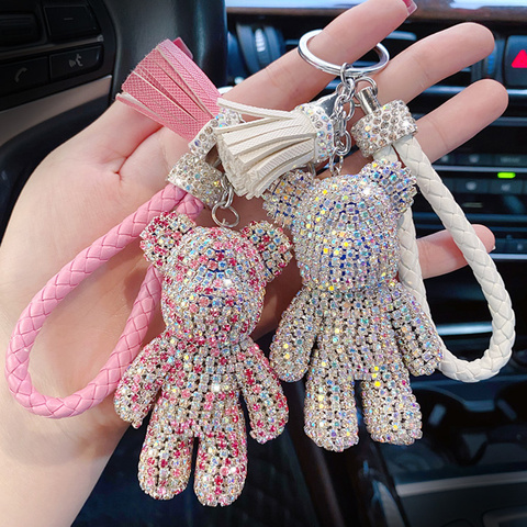 Rhinestone Cute Bear Keychain Pendant For Girl Bag Men Car Key Chain  Accessories Anime Animal Metal Keyring