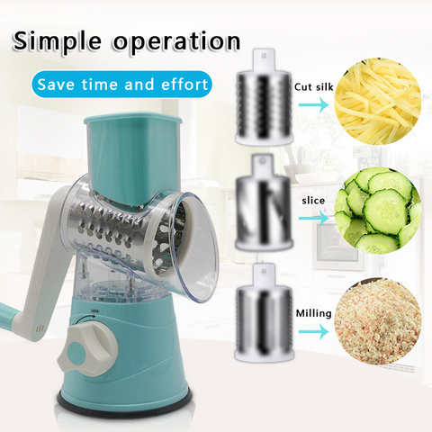 Handheld vegetable spiral slicer cheese rotating mandolin slicer 3 stainless steel round grinder spiral slicer BPA free ► Photo 1/6