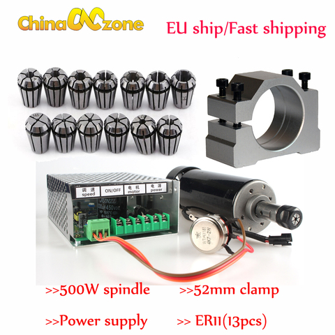 500W Air Cooled Spindle ER11 Chuck CNC 0.5KW Spindle Motor + 52mm clamps + Power Supply speed governor For DIY CNC ► Photo 1/6