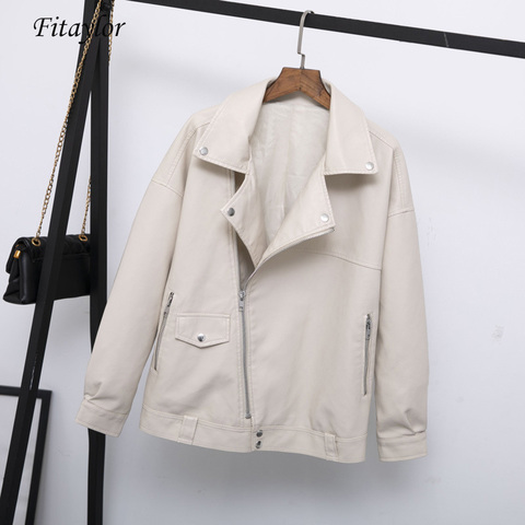 Fitaylor Autumn Women Faux Leather Jacket Casual Loose Soft Pu Motorcycle Punk Leather Coat Female Zipper Rivet Outerwear ► Photo 1/6