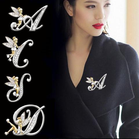 2022 New Metal Crystal English Letter Word Brooch Elf Angel Lapel Pina Suit Shirt Collar Pins Brooches for Women Accessories ► Photo 1/5