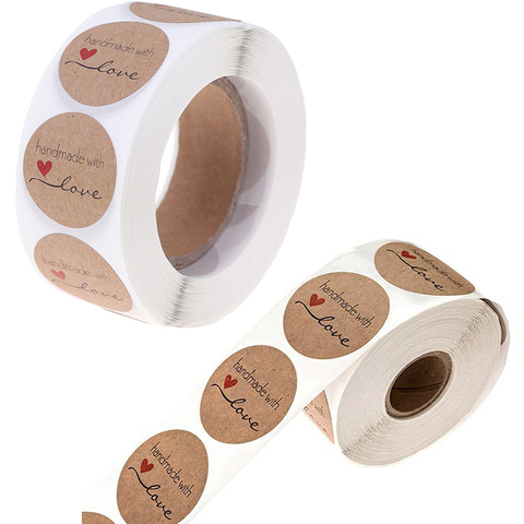 500Pcs/Roll 2.5cm DIY Hand Made Handmade With Love Label Wedding Stickers Adhesive Sticker Kraft Round Labels Wholesale price ► Photo 1/6