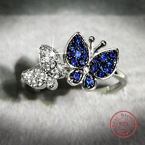 Luxury Sapphire Crystal Rings for Women Shine Butterfly 925 Sterling Silver   Rings Cocktail Weddings Party Jewelry Gifts ► Photo 1/4