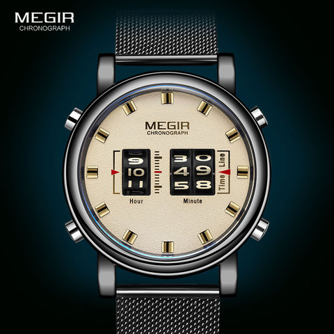 MEGIR 2022 New Luxury Watches Men Military Sport Roller Pointer Quartz Watch Man Fashion Stainless Steel Mesh Strap Wristwatch ► Photo 1/6