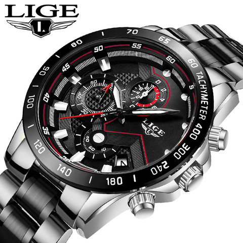 LIGE New Men Watch Business Waterproof Date Watches Fashion Multifunction Stainless Steel Black Quartz Watch relojes para hombre ► Photo 1/6