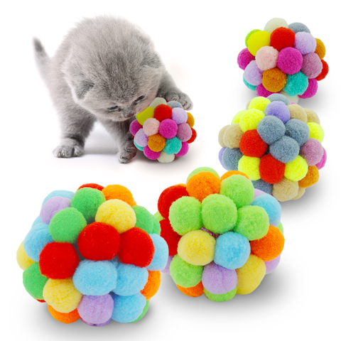 Colorful Bouncy Ball Cat Toy Handmade Plush Ball Cat Interactive Toy Mimi Favorite Pet Supplies  Cat Toys Interactive ► Photo 1/6