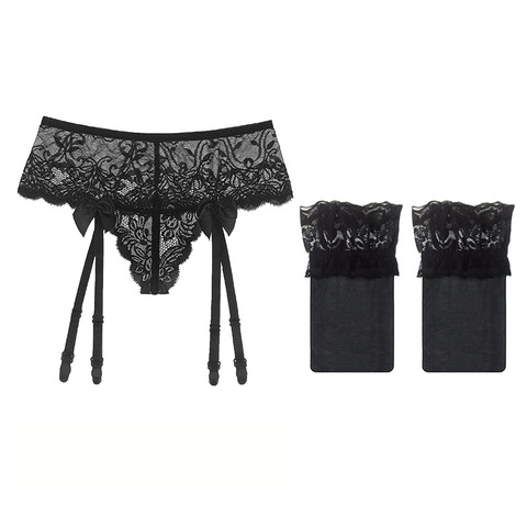 Linbaiway Summer Stockings+Suspender Garter Set for Women Sexy Lace Panties Bowknots Garter Belt Female Briefs Underwear ► Photo 1/6