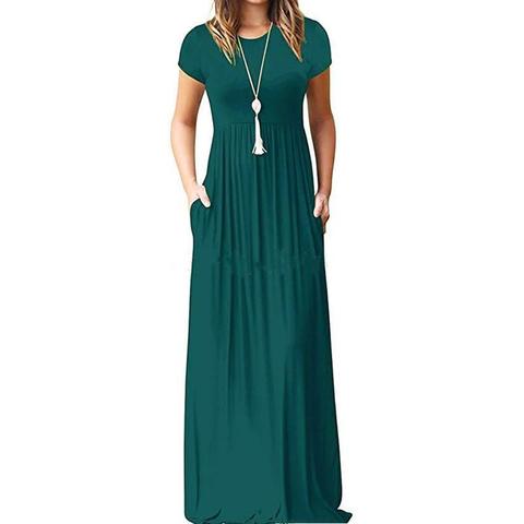 2022 Elegant Long Dress Summer Pleated Cotton Maxi Dresses for Women Green Red Black Dress Woman Party Short Sleeve XXL ► Photo 1/6