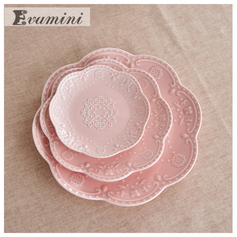 10inches Pink Ceramic Western Tableware Blue Embossed steak dish Western Plate Square Dish Snack Tray ► Photo 1/6