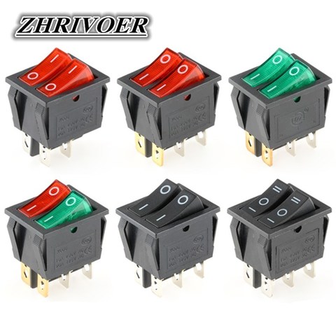 1PCS KCD8 6PIN 16A 250V 20A 125V Double Light Switch Rocker Switch Waterproof ON-OFF KCD6 Boat Power Switch ► Photo 1/5