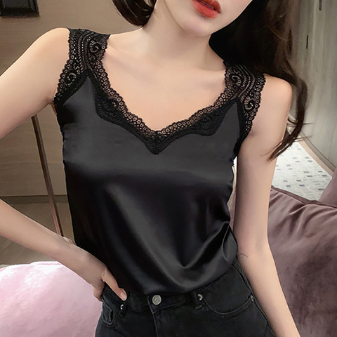 New Black Lace Backless Camisole Satin Silk Summer Tops 2022 Tank Top Women Clothes White Cami Vest Woman Plus Size Haut Femme ► Photo 1/6