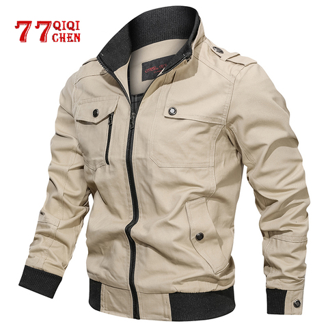 Casual Solid Jacket Men Cotton Multi-pocket Bomber Jackets Male Spring Autumn Slim Fit Coat Pilot Windbreaker Jaqueta Masculina ► Photo 1/6