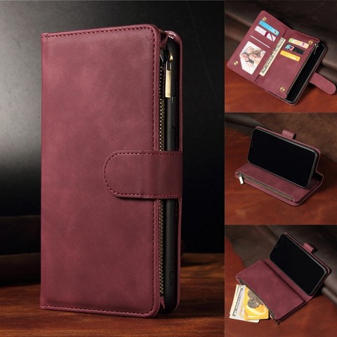 Luxury Leather Cover Fundas Zipper Flip Wallet Case For iPhone 11 12 Pro Max 12 Mini XS Max XR X 6 6s 7 8 Plus Case Coque Capa ► Photo 1/6