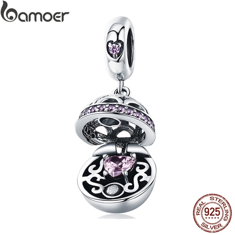 BAMOER Authentic 925 Sterling Silver Love Gift Box Dangle Ball Charm Pendant fit Women Charm Bracelet & Necklaces Jewelry SCC689 ► Photo 1/6