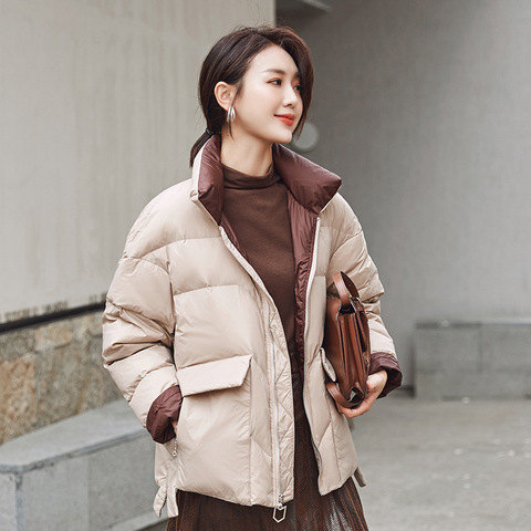 Women Winter Down Jacket Warm Big Pockets Light 90% White Duck Down Coat Loose Outwear ► Photo 1/6